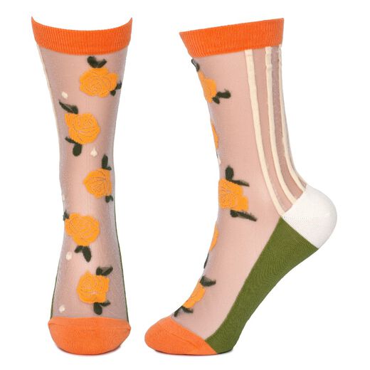 Orange floral sheer socks