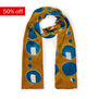 Yellow and blue circles clamp dye silk scarf