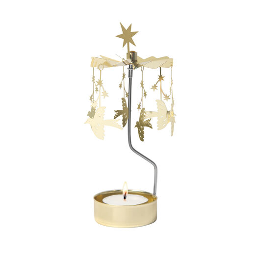 golden metal tealight spinner with birds