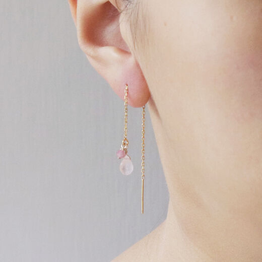 Pink tourmaline and rose quartz threader earrings by Mounir