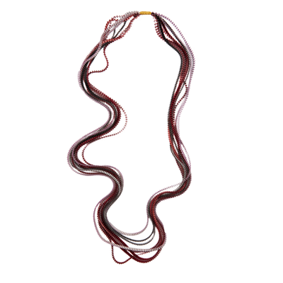 Burgundy and pink pleated necklace by Alexandra Tsoukala