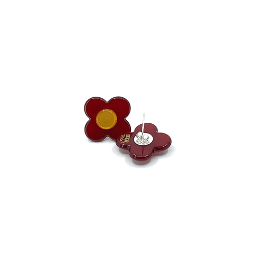 Wine and yellow flower stud earrings