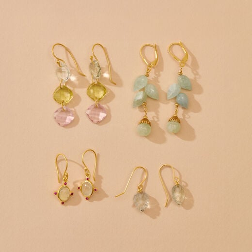 Prehnite and pink zircon earrings by Mirabelle