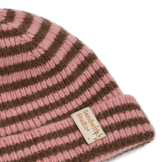 Pink and brown striped lambswool hat