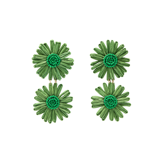Green raffia statement stud earrings