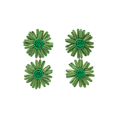 Green raffia flower earrings