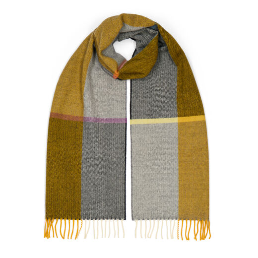 Large lambswool scrarf with grey and yellow tones 