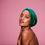 Blue and green silk hair wrap by Silke