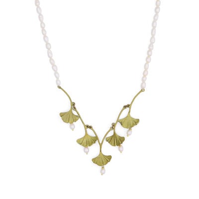Pearl ginkgo leaf necklace by Michael Michaud
