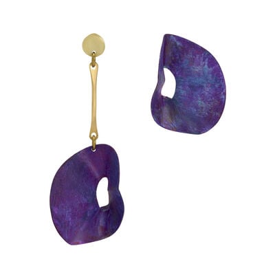 Purple asymmetrical brass earrings by Sibilia