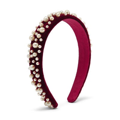 Velvet burgundy faux pearl headband