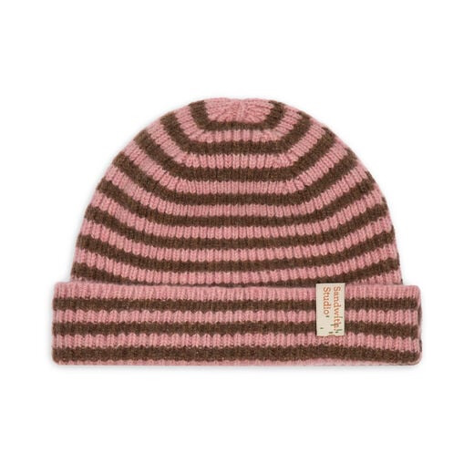 Pink and brown striped lambswool hat