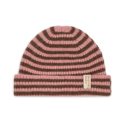 Pink and brown striped lambswool hat