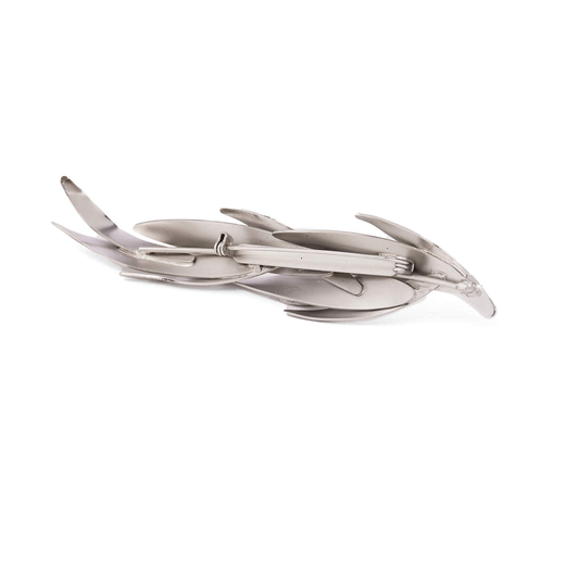 The back of a silver leaf-shaped brooch.