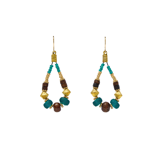 Green beaded drop earrings