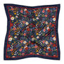 Lightweight navy wool square scarf with floral pattern 