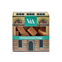 A box of cream clotted fudge featuring a print of the V&A museum's facade.