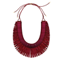 Burgundy statement necklace made of a double layer of textile strands.