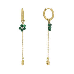 Green flower and chain drop earrings