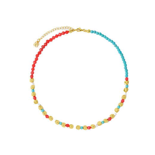 Turquoise and pink jade beaded necklace by Ottoman Hands