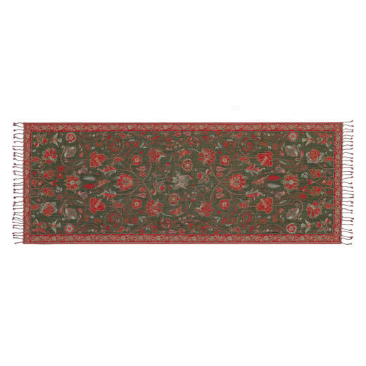 Red and green floral wool blend scarf