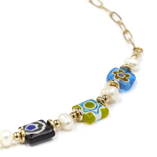 Multicoloured Murano glass and pearl necklace