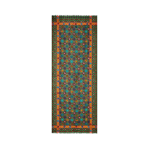 Green embroidered wool scarf