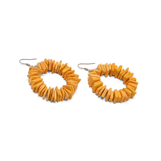 Yellow cluster coconut shell hook earrings