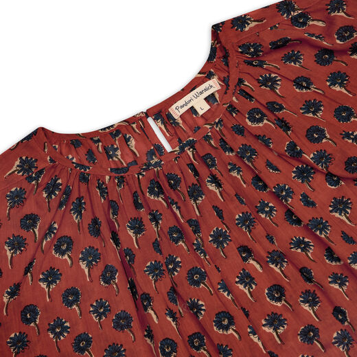 Red gathered cotton blouse