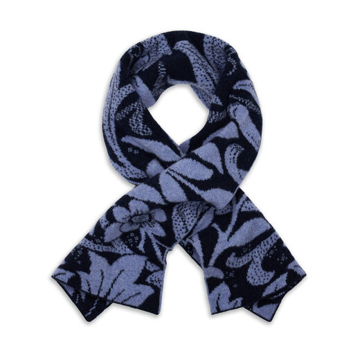 Warm lambswool pull-trough blue and light blue scarf with floral pattern by John Henry Dearle
