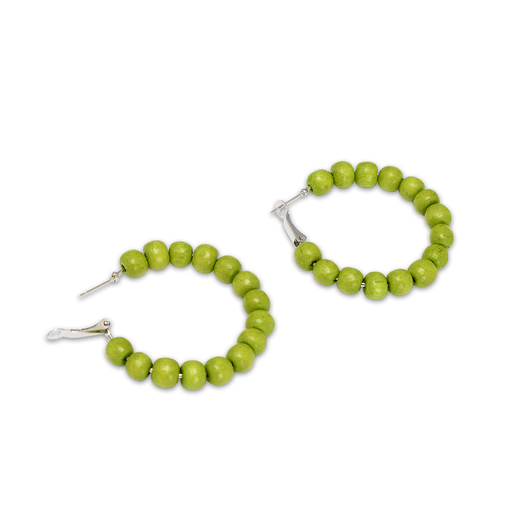 Green wooden bead hoop earrings