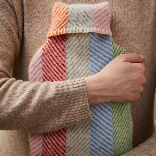 Rainbow stripe wool hot water bottle cover