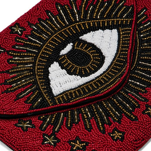Eye beaded clutch bag