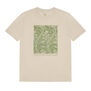 Cotton light beigne t-shirt with a green print of Arcadia May Morris' pattern design 