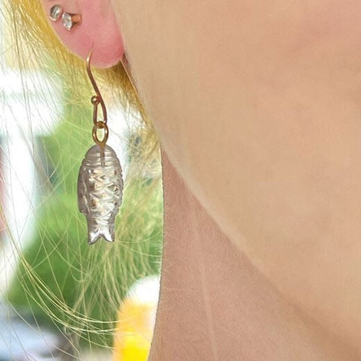 Carved crystal fish hook earrings by Mirabelle