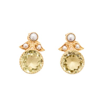 Lemon quartz and pearl stud earrings by Carousel Jewels