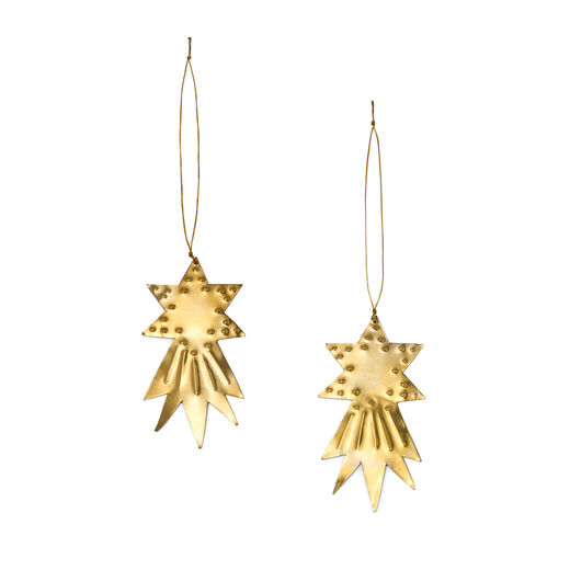 two hand hammered brass shooting stars Christmas tree decorations