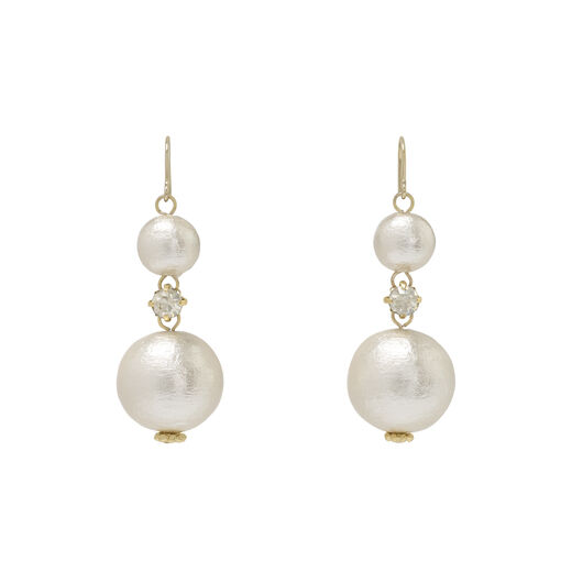 Cotton pearl and crystal earrings by Anq