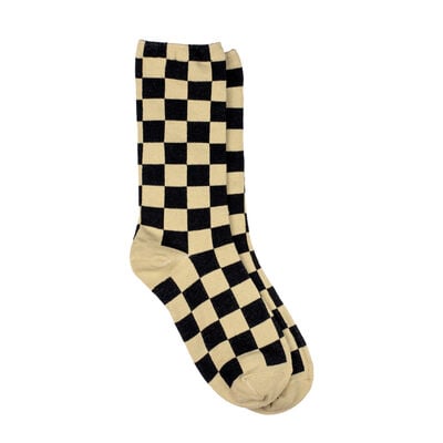 Brown and beige checkerboard socks