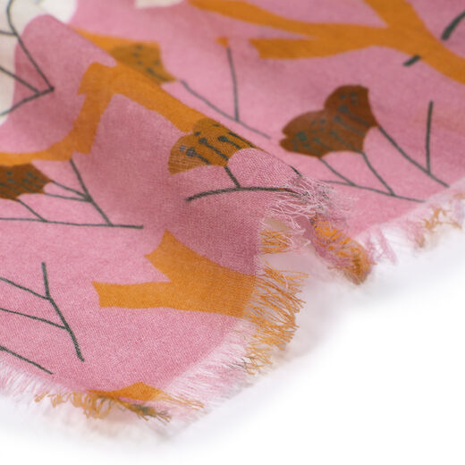Orange and white floral cotton scarf