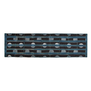 A scarf dyed with a black and blue motif laid flat on a white background.