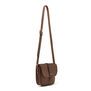 Brown leather oak-embossed saddle bag