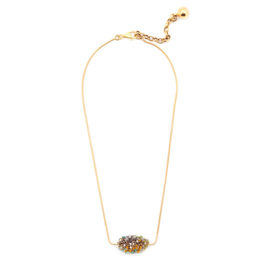 Beaded knit pendant necklace by Milena Zu