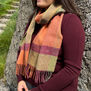 Orange and lime plaid recycled merino wool scarf