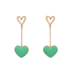 Enamel green heart drop earrings