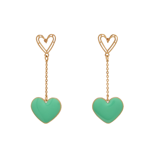 Drop earrings with small green hearts