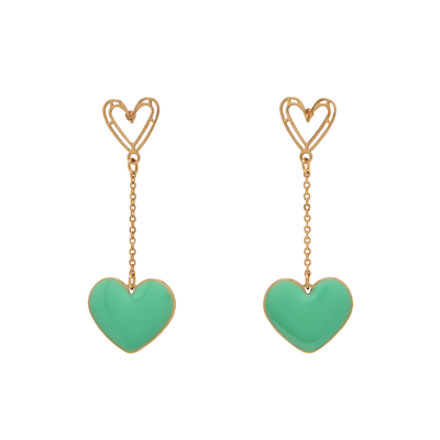 Enamel green heart drop earrings
