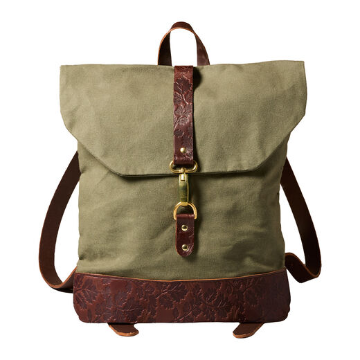 Canvas and leather oak-embossed backpack