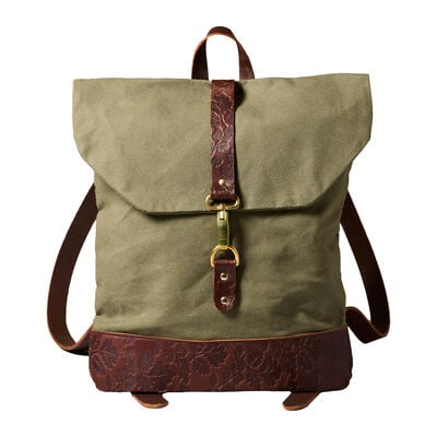 Canvas and leather oak-embossed backpack