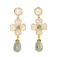 Moonstone, green amethyst and pearl flower earrings by Carousel Jewels